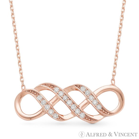 Double-Infinity CZ Charm Pendant in .925 Sterling Silver w/ 18k Rose Gold - Picture 1 of 1
